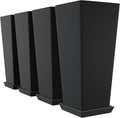 Set of 4 24" Tall Plastic Planters with Trays, Large Tapered Plant Pots for Indoor Outdoor Use, Modern Decorative Planters for Porch, Patio, Garden, and Backyard