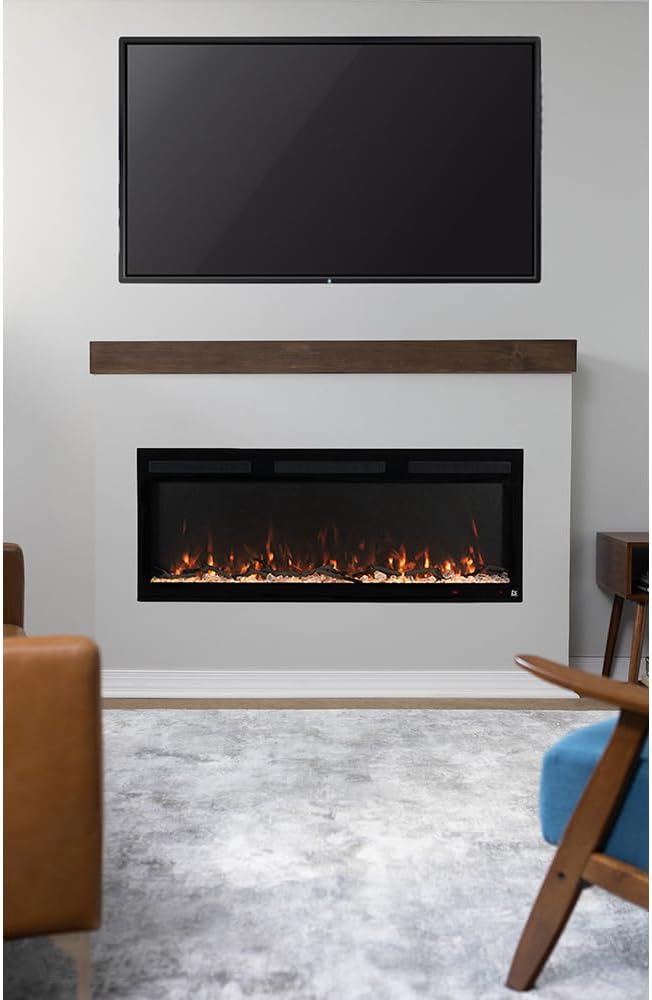 Touchstone Smart Electric Fireplace-The Fury 46" Wide- 4.5" Thin in Wall Recessed-100 Realistic Flame/Ember Bed Color Combos-1,500W Heater-Larger Viewing Area-Alexa/WiFi Enabled