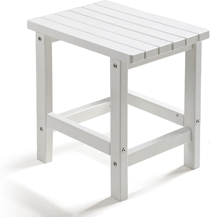 PASAMIC Adirondack Square Outdoor Side Table, HDPE Small Outdoor Table, Patio End Table for Patio, Pool, Backyard, Weather-Resistant (White)