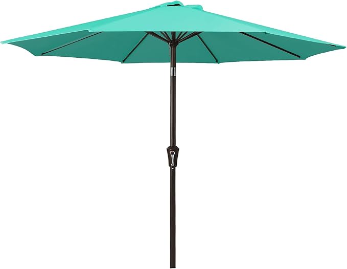 JEAREY 9FT Outdoor Patio Umbrella Outdoor Table Umbrella with Push Button Tilt and Crank, Market Umbrella 8 Sturdy Ribs UV Protection Waterproof for Garden, Deck, Backyard, Pool (Bright Teal)