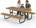 Commercial Heavy-Duty Metal Picnic Table - ADA Compliant, Adjustable Seats, Umbrella Hole, Expanded Metal (Brown, 6' Rectangular)