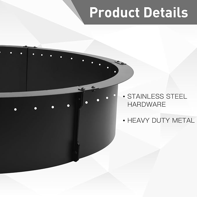 52 inch Fire Pit Ring,Large Round Insert Firepit for Outdoor Fire Liner smokeless fire Pit Metal Campfire Ring 52-Inch Outer/48-Inch Inner Diameter Above or In-Ground, Black