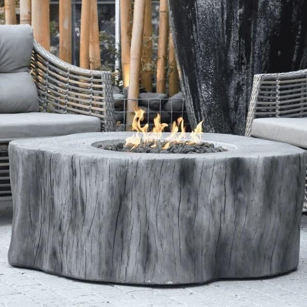 Elementi Lunar Bowl Cast Concrete Fire Table Bundle, Outdoor Fire Pit Fire Table Patio Furniture, Dark Gray (Liquid Propane Gas)