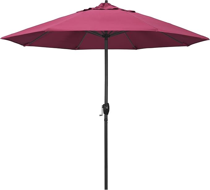 California Umbrella 9' Rd Aluminum Patio Umbrella, Crank Lift, Auto Tilt, Black Finish, Sunbrella Hot Pink
