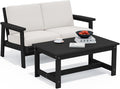 SERWALL Outdoor Loveseat, Black Frame and Khaki Cushion