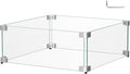 16" x 16" x 6" Glass Wind Guard for Propane Gas Fire Pit Table, Square Thick Tempered Glass Shield, Firepit Glass Barrier with Aluminum Corner Bracket & Rubber Feet