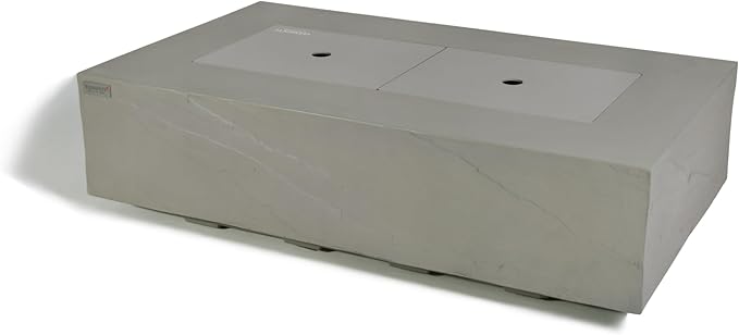 Elementi+ | Meteora Gas Fire Pit Cast Concrete 56" Rectangular Fire Table, Outdoor Fire Pit Electronic Ignition | Canvas Cover, Fire Glass and Burner Lid Included | Light Gray | Propane Gas