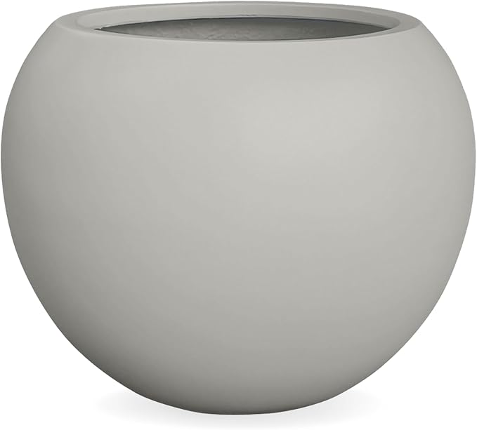 16" H x 20" D Globo Fiberstone Round Planter - Christmas Tree Planter, Smooth Finishes, Weather Resistant for Indoor & Outdoor Use, Included 2 Extra Coco Mats (Light Gray, 13.5 Pot Opening)