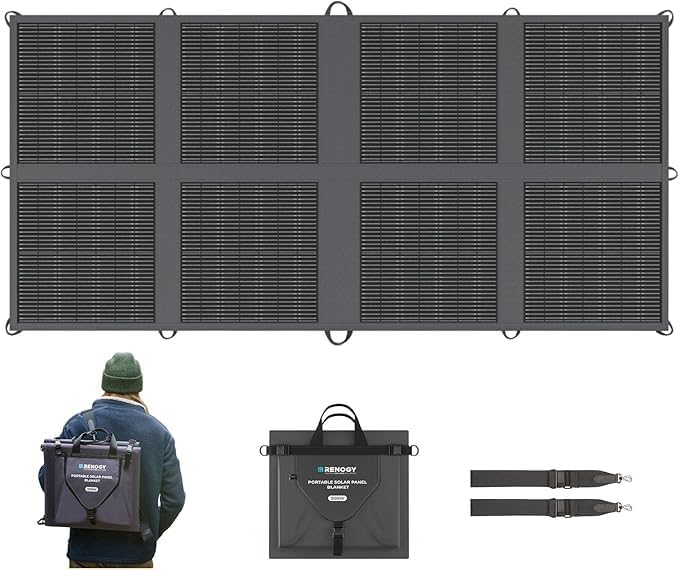 200 Watt Portable Solar Panel, Renogy Solar Blanket N-Type Foldable Solar Panel, 25% High Efficiency, Lightweight Solar Panels Charger for Camping, RV, Marine, SUV, Off Grid Applications