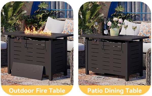 Aoxun 40" Outdoor Propane Fire Pit Table with Removable Lid - 50,000 BTU Patio Heater, Rectangle Natural Gas/Propane Fire Pit with Lava Rocks & Waterproof Cover for Deck, Backyard, Garden,Black