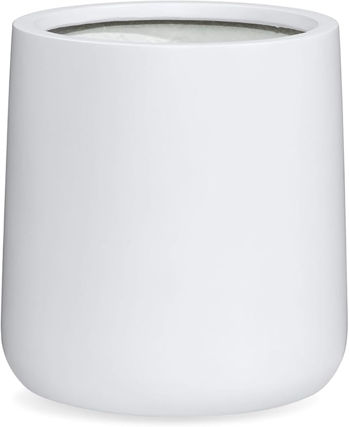 15.3"H x 15"D Conico Fiberstone Round Planter - Christmas Tree Planter, Smooth Finishes, Weather Resistant for Indoor and Outdoor Use, Included 2 Extra Coco Mats (White, 11.7" Pot Opening)