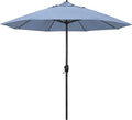 California Umbrella 9' Rd Aluminum Patio Umbrella, Crank Lift, Auto Tilt, Black Finish, Sunbrella Air Blue