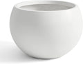 Fiberstone Sphere Planter, 19.3" Dia x 13" H Large Flower Pot with Drainage Hole and Silicone Plug, Round Plant Container for Indoor or Outdoor, 15" Opening, Large White