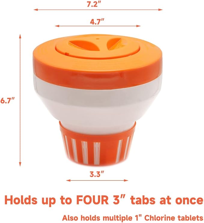 WWD Pool Chlorine Floater for 3 inch Tablets, Floating Chlorine Dispenser Larger Capacity Adjustable Control Ring for Spas Hot Tub Water Park Indoor & Outdoor Swimming Pool(Orange)
