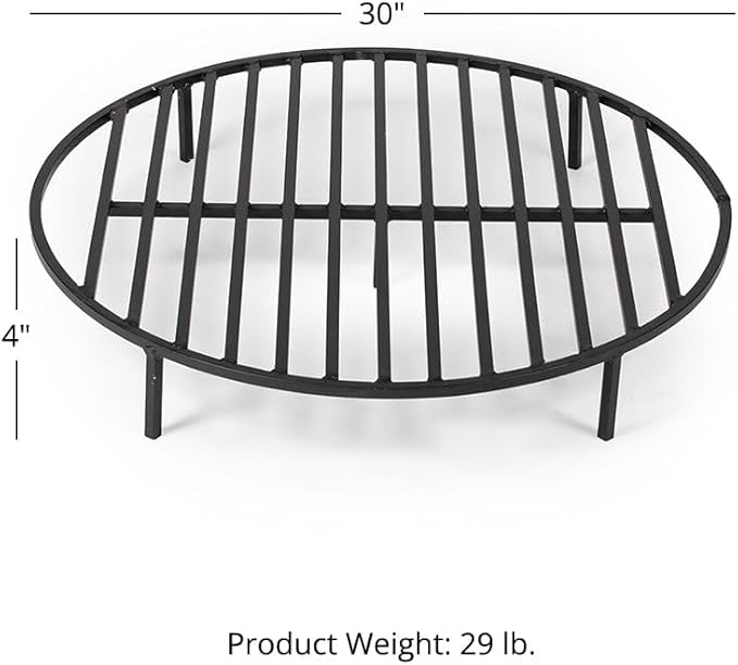 TITAN GREAT OUTDOORS Ash & Ember Round 30in Fire Pit Grate, Heavy Duty 1/2in Steel Elevated Log Wood Pit Grate, Burning Fireplace and Firepits