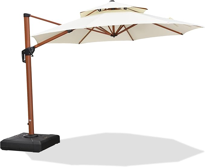 PURPLE LEAF 10ft Patio Umbrella Outdoor Round Umbrellas Large Cantilever Umbrella Windproof Offset Umbrellas Heavy Duty Sun Umbrella for Garden Deck Pool Patio, Cream