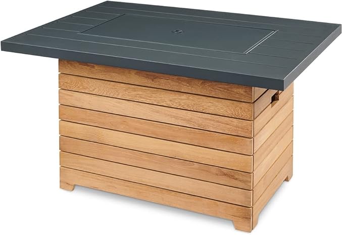 Outdoor GreatRoom Co Propane Fire Pit Table - Darien Gas Fire Pits for Outside Patio - 44 Inch Rectangular Everblend Concrete Firepit Fire Table, Wood Base, Glass Tabletop Cover, 55,000 BTU - Black