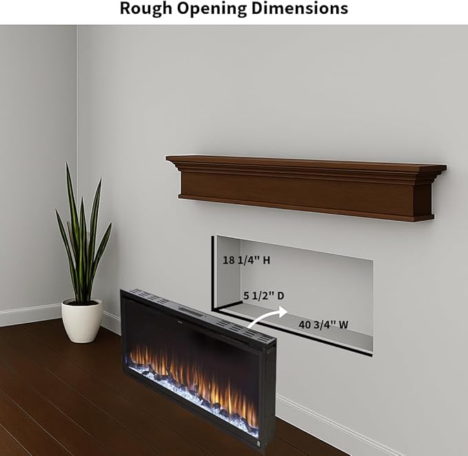 Touchstone Sideline Elite Smart Electric Fireplace - Alexa/WiFi Enabled- 42" Wide - in Wall Recessed - 60 Color Combinations - 1,500W Heater - Black - Log, Crystals, and Driftwood
