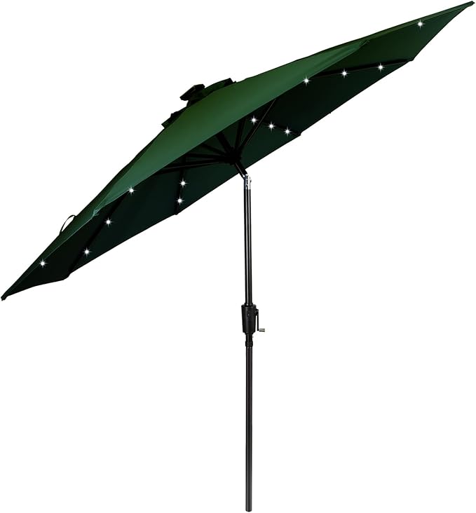 9FT Solar Umbrella 32 LED Patio Umbrellas with Tilt and Crank,Table Market Outdoor Umbrella for Garden,8 Ribs