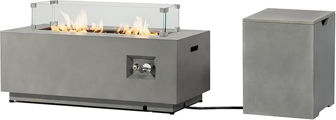 42" Outdoor Propane Fire Pit Table for Patio - 50,000 BTU Rectangular Gas Firepit Table, Grey Commercial-Grade Fireplace with Wind Guard,Grey.