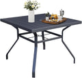 Anmutig Outdoor Dining Table with 1.57" Umbrella Hole, Picnic Table Metal Steel Square Backyard Bistro Table Outdoor Dining Table for Garden, Poolside, Backyard, Black, 37x37inch