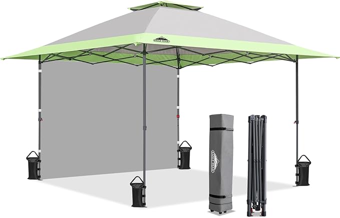 EAGLE PEAK 13x13 Pop up Canopy Tent w/One Wall, Instant Canopy Easy Set up Folding Shelter w/One Privacy Curtain, 169 Square Feet Sun Shade, Gray