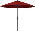 California Umbrella 9' Rd Aluminum Patio Umbrella, Crank Lift, Auto Tilt, Black Finish, Sunbrella Jockey Red