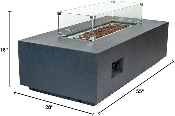 AMS Creations | Chelsea 55 inch Rectangular Wavy Dark Gray Concrete GFRC Natural Gas Fire Table Pit