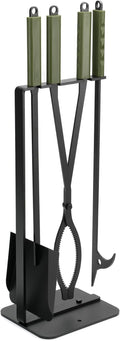 Stanbroil 3Pcs Fire Pit Tools Set, 28" Fire Poker and Fire Log Tongs Shovel, Wrought Iron Large Fireplace Tools Set with Metal Base and Rubber Handle for Campfire Bonfire