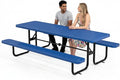 Commercial Heavy-Duty Metal Picnic Table - ADA Compliant, Adjustable Seats, Umbrella Hole (Blue, 8' Rectangular, Punched Steel)