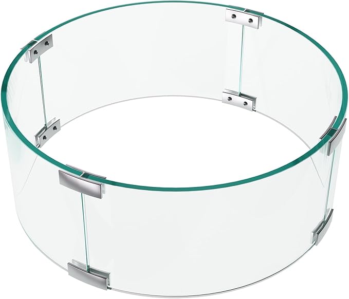Fire Pit Glass Wind Guard Round 20x20 for Fire Pit Table, Thick Tempered Glass Shield with Hard Corner Bracket & Feet, Set with Assembly Instructions, Screwdriver, Easy to Install