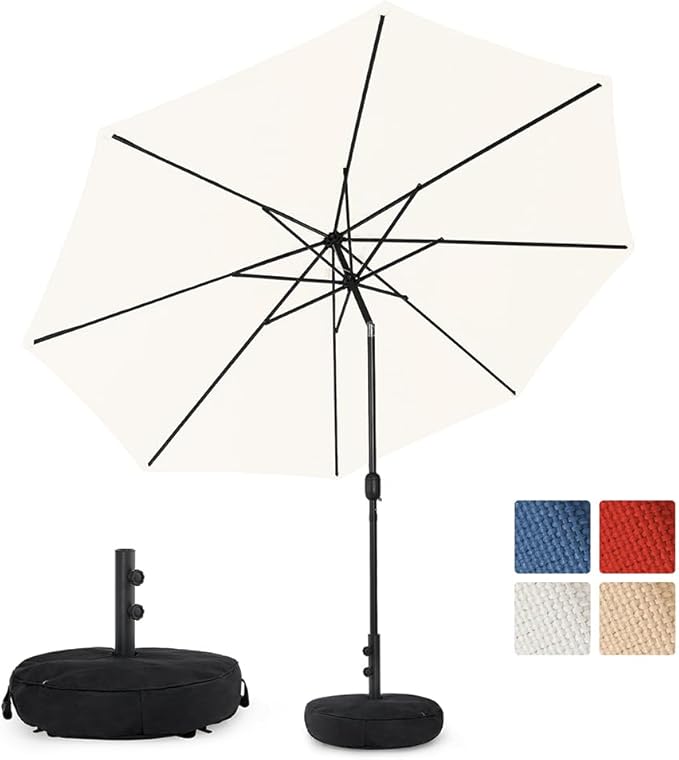 Sundale Outdoor Olefin 5-Year-Non-Fading Patio Umbrella with Sand Bag Umbrella Base, Outdoor Umbrella with Tilt and Crank
