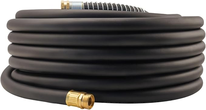 WiseFlow Garden Hose 90FT x 3/4", Heavy Duty Rubber Hose, Water Hose with Five Layered Braiding, Male Female Fittings, 1000PSI Burst, 300PSI Working (Black)
