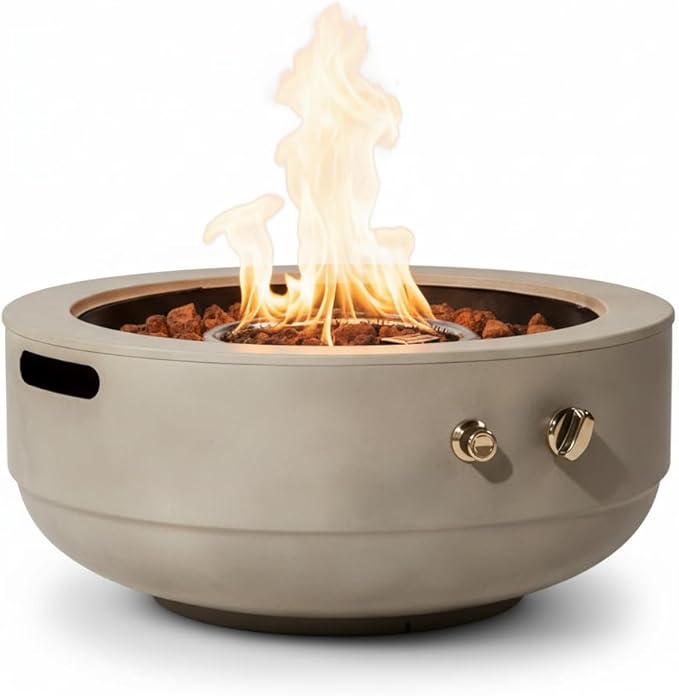 24" Propane Fire Pit, 50000 BTU Round Steel with Durable Concrete Gray Finish, Outdoor Fire Pit Bowl Coffee Table, Smokeless Fire Pits for Outside Patio Deck Garden Backyard, Home Essentials, Grey