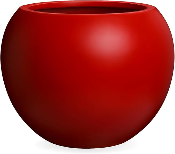 16" H x 20" D Globo Fiberstone Round Planter - Christmas Tree Planter, Smooth Finish, Weather Resistant for Indoor & Outdoor Use, Included 2 Extra Coco Mats (Red, 13.5" Pot Opening)