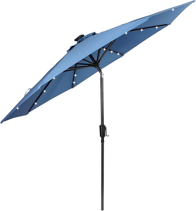 9FT Solar Umbrella 32 LED Patio Umbrellas with Tilt and Crank,Table Market Outdoor Umbrella for Garden,8 Ribs