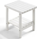 PASAMIC 2-Tier Adirondack Square Outdoor Side Table, HDPE Small Outdoor Table, Patio End Table for Patio, Pool, Backyard, Weather-Resistant (White)