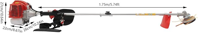 2 Cycle Weed Wacker Gas Powered Grass Trimmer, 2 in 1 43CC Straight Shaft String Trimmer Weed Eater, Air-Cooled Gasoline Brush Cutter Lawn Edger with 2 Blade Heads for Weeds & Grass Cutting