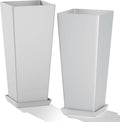 Set of 2 Tall Planters for Outdoor Plants with Drainage Tray, 24" Large Flower Pots for Front Porch Decor, Patio, Garden (White 24")