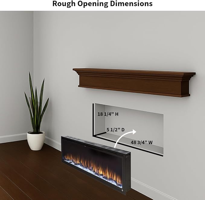 Touchstone Sideline Elite Smart 50” WiFi-Enabled Electric Fireplace - in-Wall Recessed - 60 Color Combinations - 1,500W Heater - Black - Log, Crystals & Driftwood - 80036