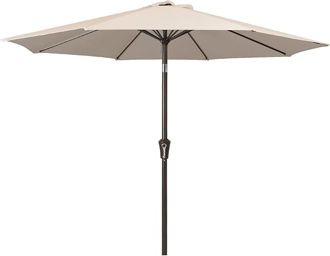 JEAREY 9FT Outdoor Patio Umbrella Outdoor Table Umbrella with Push Button Tilt and Crank, Market Umbrella 8 Sturdy Ribs UV Protection Waterproof for Garden, Deck, Backyard, Pool (Cream Beige)