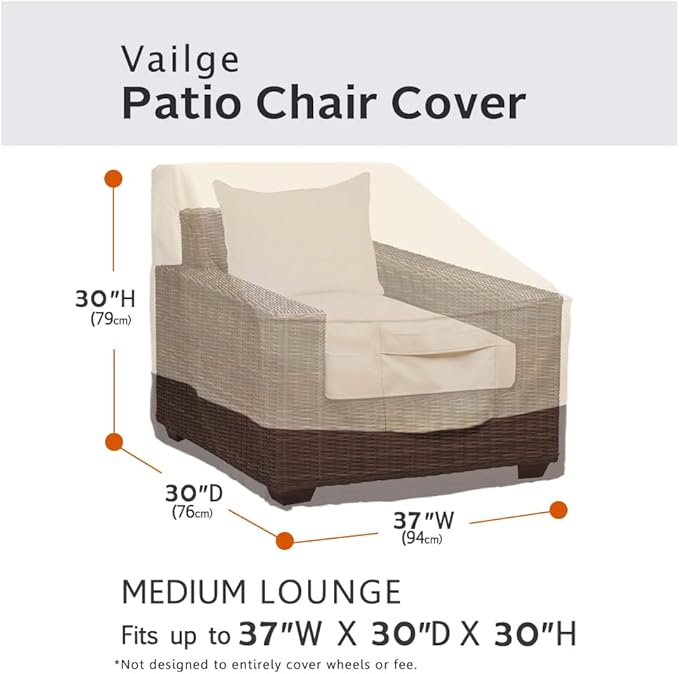 Vailge Patio Chair Covers, Lounge Deep Seat Cover, Heavy Duty and Waterproof Outdoor Lawn Patio Furniture Covers (2 Pack - Medium, Beige & Brown)