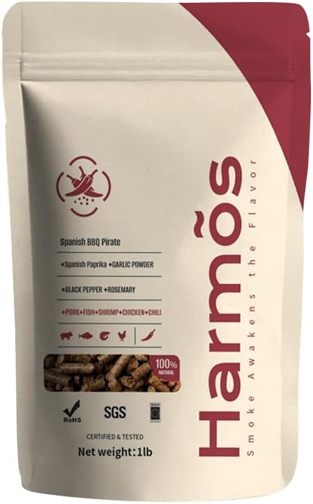 Harmos 4- Wood Pellet Spanish BBQ Pirate Ninja Barbecue, Hardwood pellets for Smokers and Backyard barbecues, sealable Bags, 2 Packs