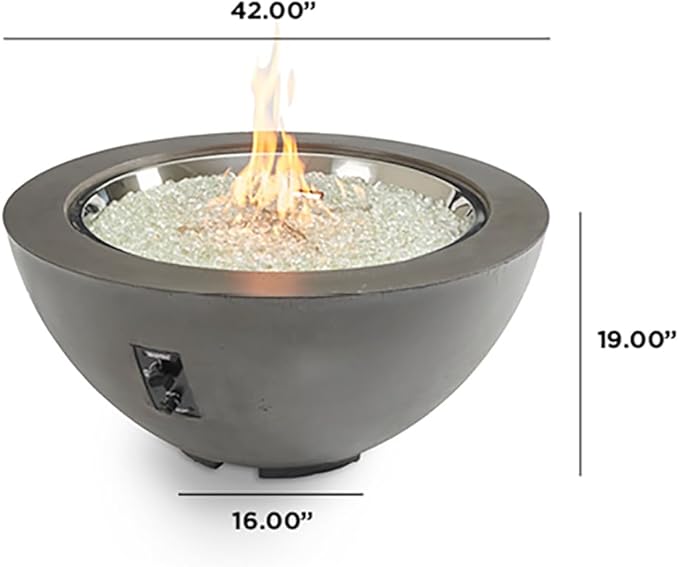 Outdoor GreatRoom Co Propane Fire Pit Table - Cove Gas Fire Pits for Outside Patio - 42 Inch Round Edge Bowl Concrete Firepit Fire Table, Glass Tabletop Cover, Clear Glass Gems, 105,000 BTU - Mist