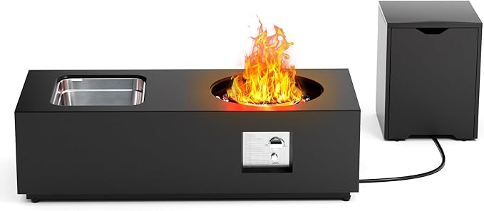 Dineli 2-Piece Outdoor Propane Fire Pit Table Set w Tank Table 48'' Rectangular Firepit w Ice Bucket Gas Fire Pits for Outside Patio Tabletop Fire Pits, 50,000 BTU, Black