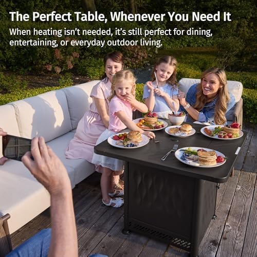 East Oak 28" Outdoor Fire Pit Table | 52,000 BTU Fire Pit Table for Outside with Magnetic Lid | Storage Basket & Lava Rocks | CSA Certified for Patio, Backyard & Garden | Black