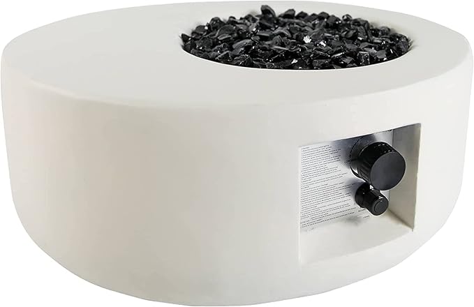 Bluegrass Living HF26900AA Carlisle Propane Fire Pit Table for Patio and Deck Use, MGO Construction, Includes Glass Beads and Protective Cover, 26 Inches, White