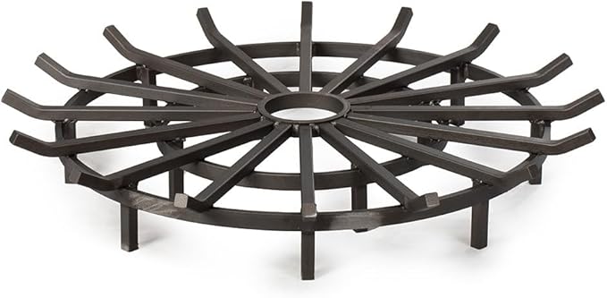 Ash & Ember 36" Wagon Wheel Fire Grate, High-Efficiency Smoke-Free Fireplace Log Grate, Decorative Wood Burning Lifted Grate Pit, Sandblasted Steel with Light Oil Coating