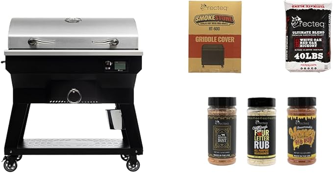 recteq Wood Pellet Smoker Grill SmokeStone 600 + Griddle Basics Bundle, Outdoor Griddle Grill with Even Temperature, WiFi enabled