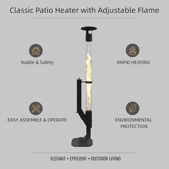 Outdoor Pellet Heater with Exclusive Rain Cap, All-Weather Patio Heater for Garden, Backyard, Party, Matte Black